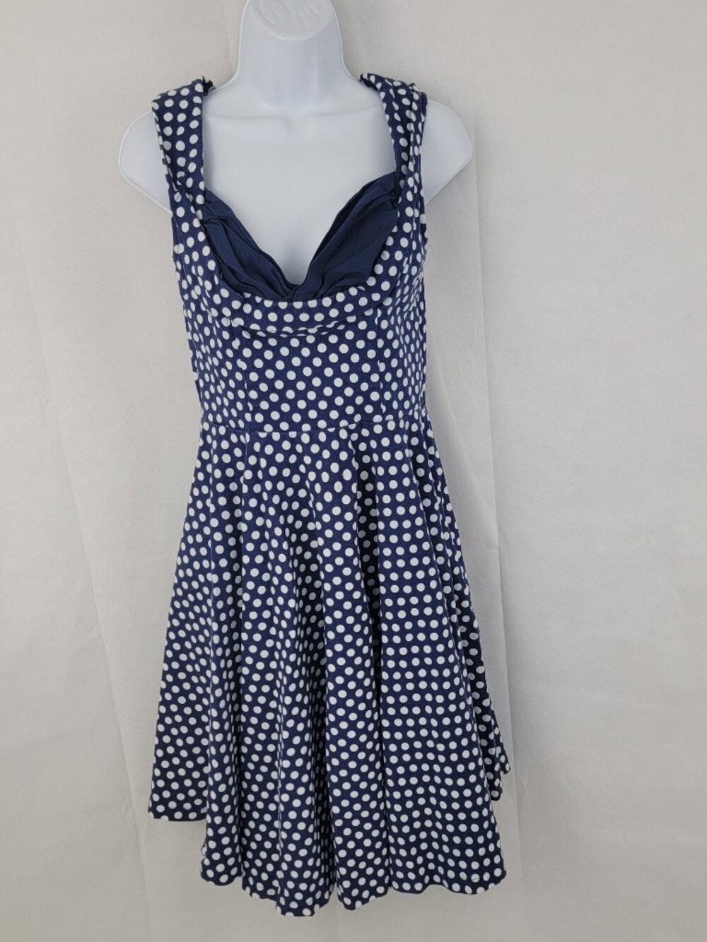 LINDY BOP Ophelia Dress Womens US M Navy Polka Dot Rockabilly Swing Pin Up Retro